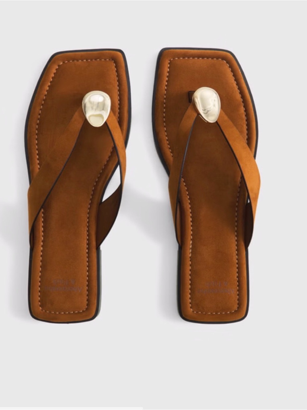 Abercrombie & Fitch Brown Square-Toe Thong Sandals with Gold Accent